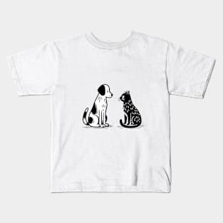 white dog and black cat Kids T-Shirt